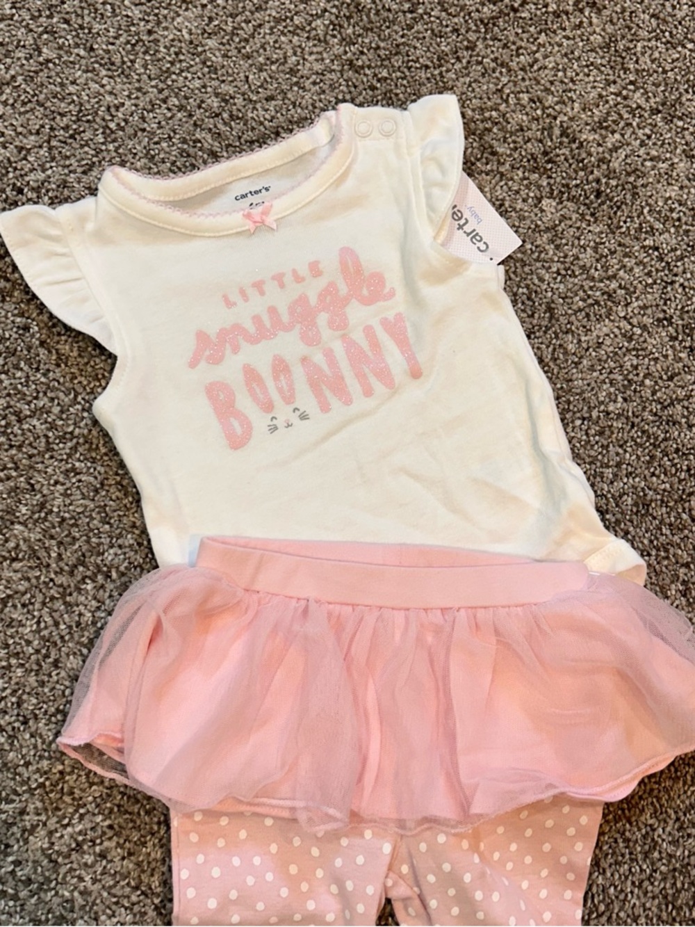 Carter's White Bodysuit with Pink Tutu and Polka Dot Leggings